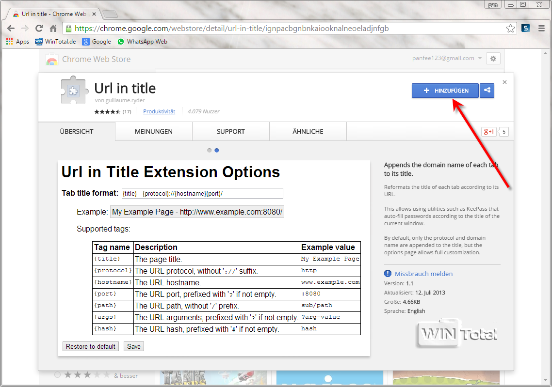 Google Chrome Erweiterung Url in title hinzufügen
