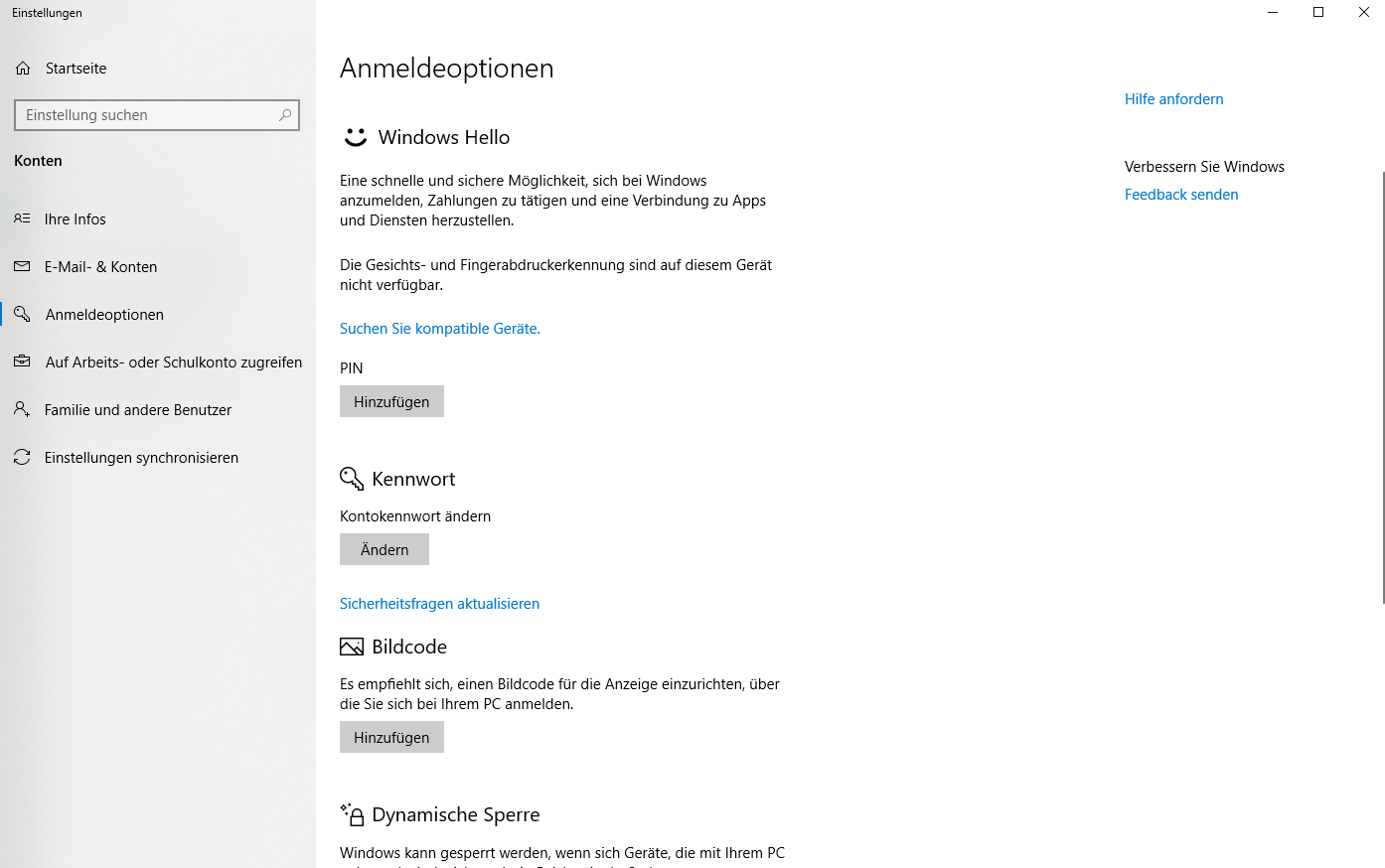 Anmeldeoptionen in Windows 10