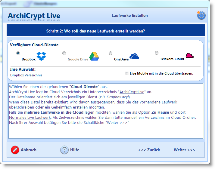 Screenshot der ArchiCrypt Live 8 Verschlüsselungssoftware