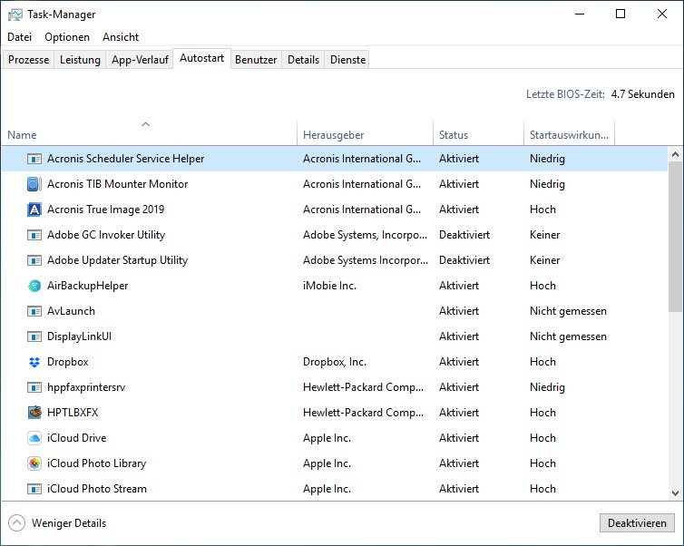 Autostart im Task-Manager von Windows 10