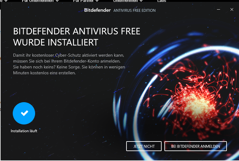 Bitdefender Antivirus Free wurde installiert