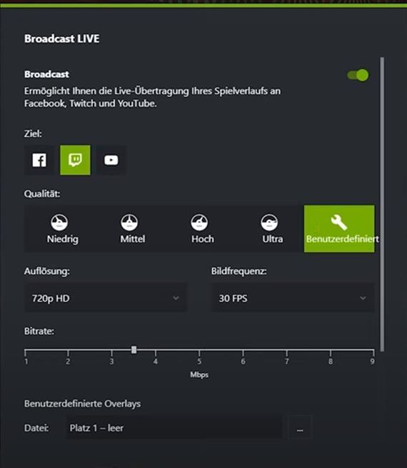 Broadcast Live mit Nvidia Geforce Experience
