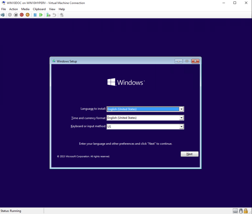 Hyper-V führt Windows 10 aus