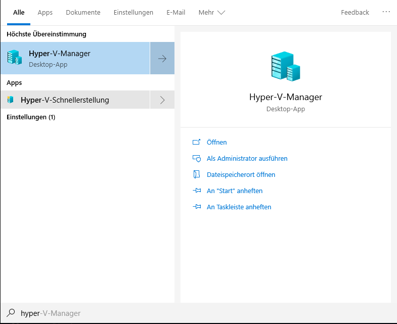 Hyper-V  Manager in Windows 10