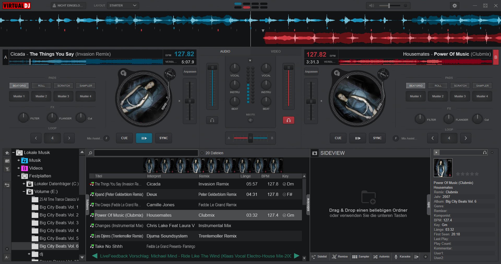 VirtualDJ ist auch eine Free DJ-Software mit zwei Decks und Turntables.