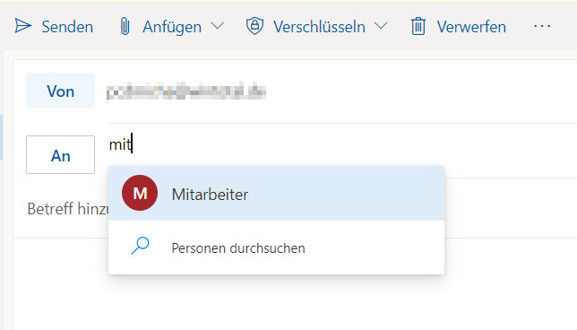 Neue Mail an Verteilerliste in outlook.com