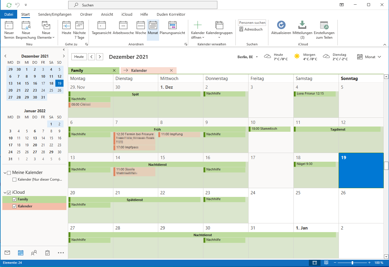 Outlook mit verschiedenen Kalendern