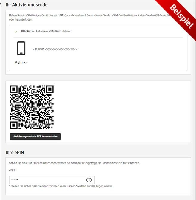 QR-Code mit eSIM-Profil von Vodafone