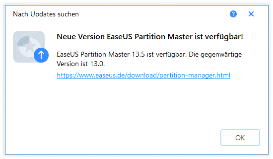 EaseUS Partition Master Free Update notwendig