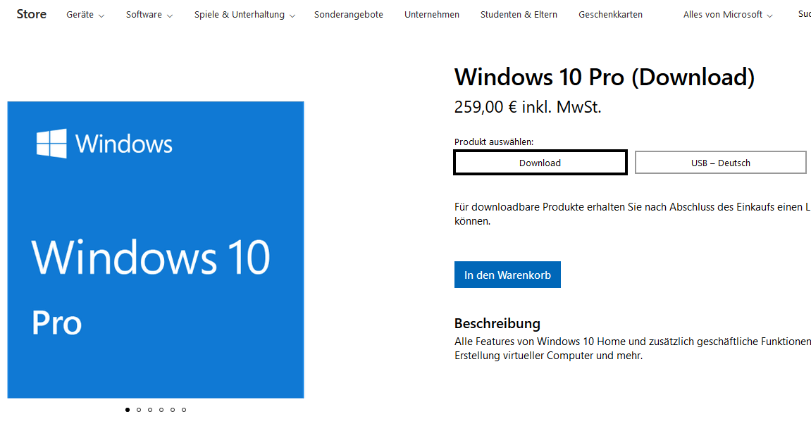 Windows 10 Pro zum Download kaufen