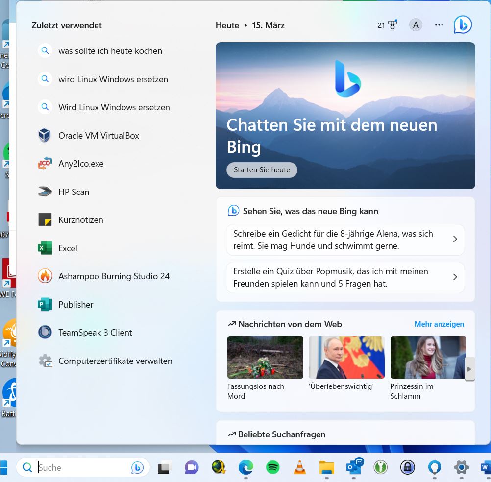 Windows 11 Moment 2 Update - Chatbot in der Suche vom Startmenü