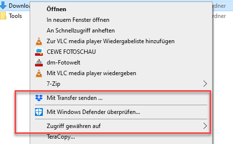 Windows Defender im Kontextmenü von Windows 10