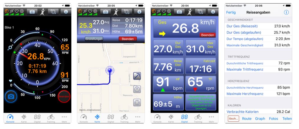 Screenshot der BikeBrain Pro Fahrrad Apps