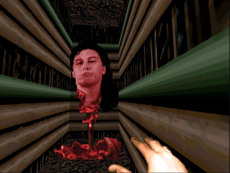 Filmsequenz aus Doom 2 mit John Romeros Kopf 