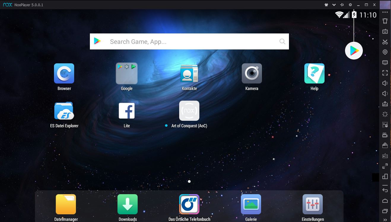 Bedienoberfläche des NoxPlayer Android Emulator für Windows 10