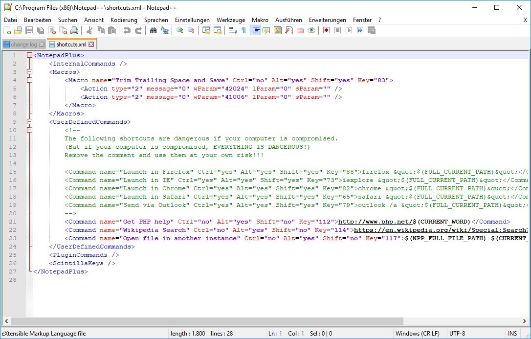 Screenshot des  Notepad++ Code Editors