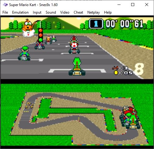 Screenshot von Super Mario Kart aus Snes9x