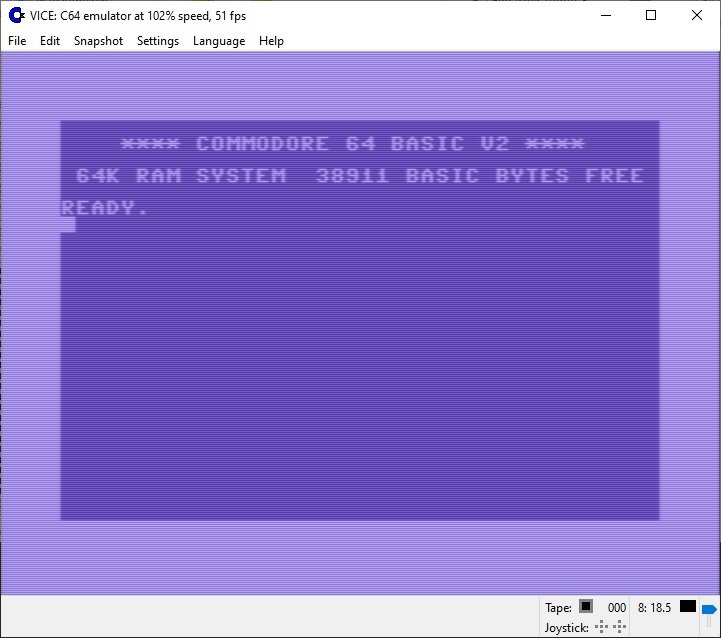 Commodore 64 BASIC V2 im Vice Emulator