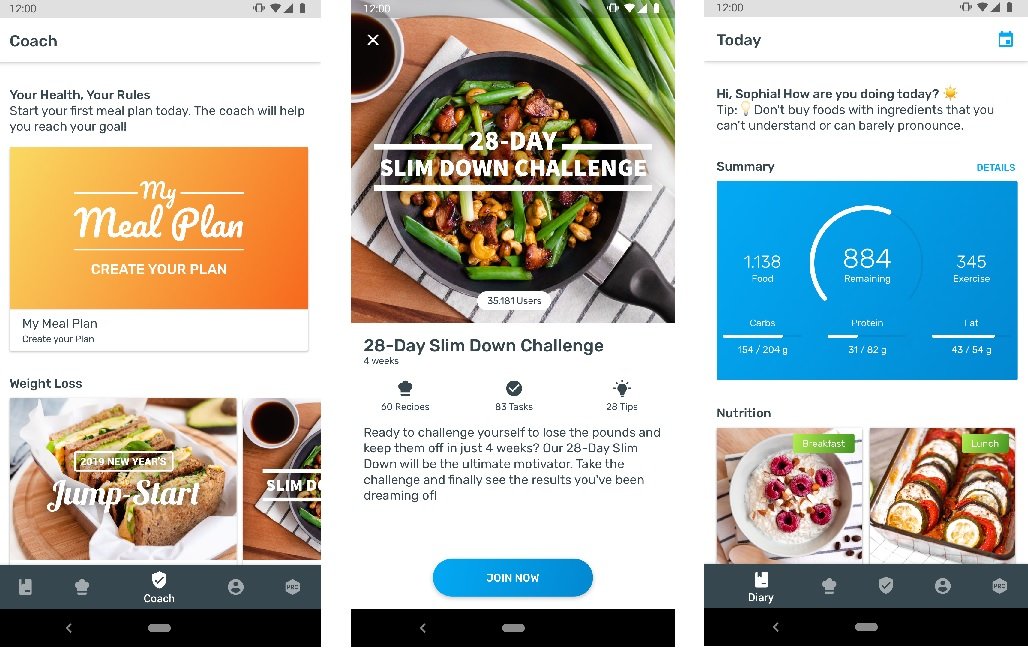 Verschiedenen Screenshots der Yazio Ernährungs App